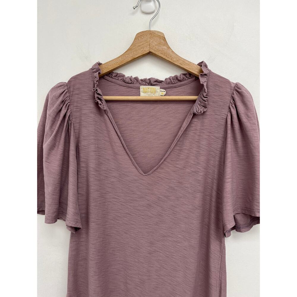 Nation LTD Tierra Flirty Flutter Sleeve V-Neck Short Sleeve Slub Cotton Tee-Med - Picture 6 of 14